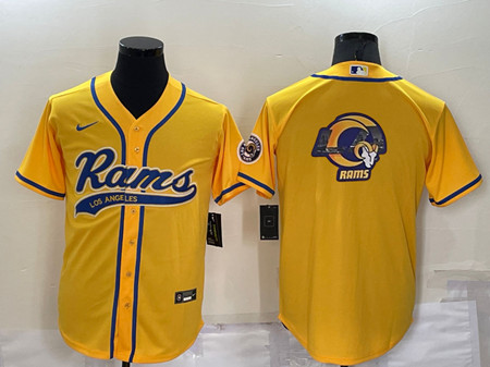Los Angeles Rams Yellow Team Big Logo With Patch Cool Base Stitched Baseball Jersey - Zenithce