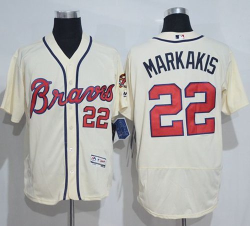 Braves #22 Nick Markakis Cream Flexbase Authentic Collection Stitched Jersey - Zenithce