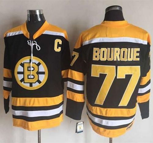 Bruins #77 Ray Bourque Black Yellow CCM Throwback New Stitched Jersey - Zenithce