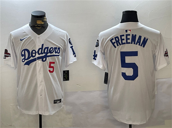 Los Angeles Dodgers #5 Freddie Freeman White 2024 World Series Champions With Fernando Memorial Patch Home Limited Stitched Jersey - Zenithce