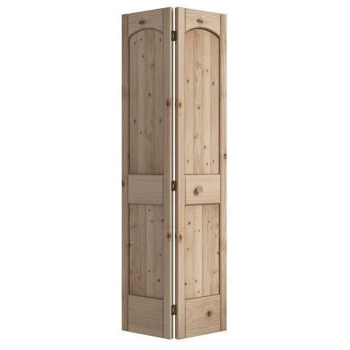 EightDoors 80-in Natural 2-panel Arch Top Solid Core Unfinished Pine Wood Bifold Door Hardware Included - Zenithce