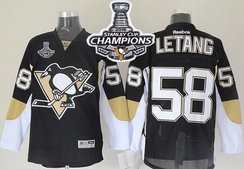 Penguins #58 Kris Letang Black 2016 Stanley Cup Champions Stitched Jersey - Zenithce