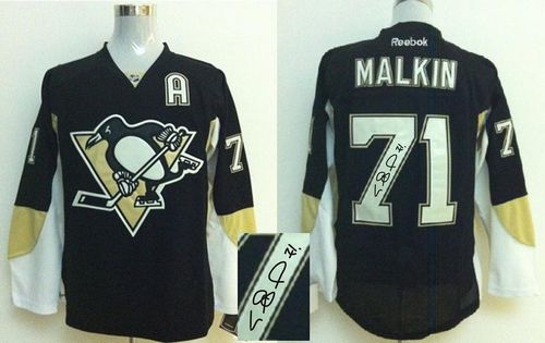 Penguins #71 Evgeni Malkin Black Autographed Stitched Jersey - Zenithce
