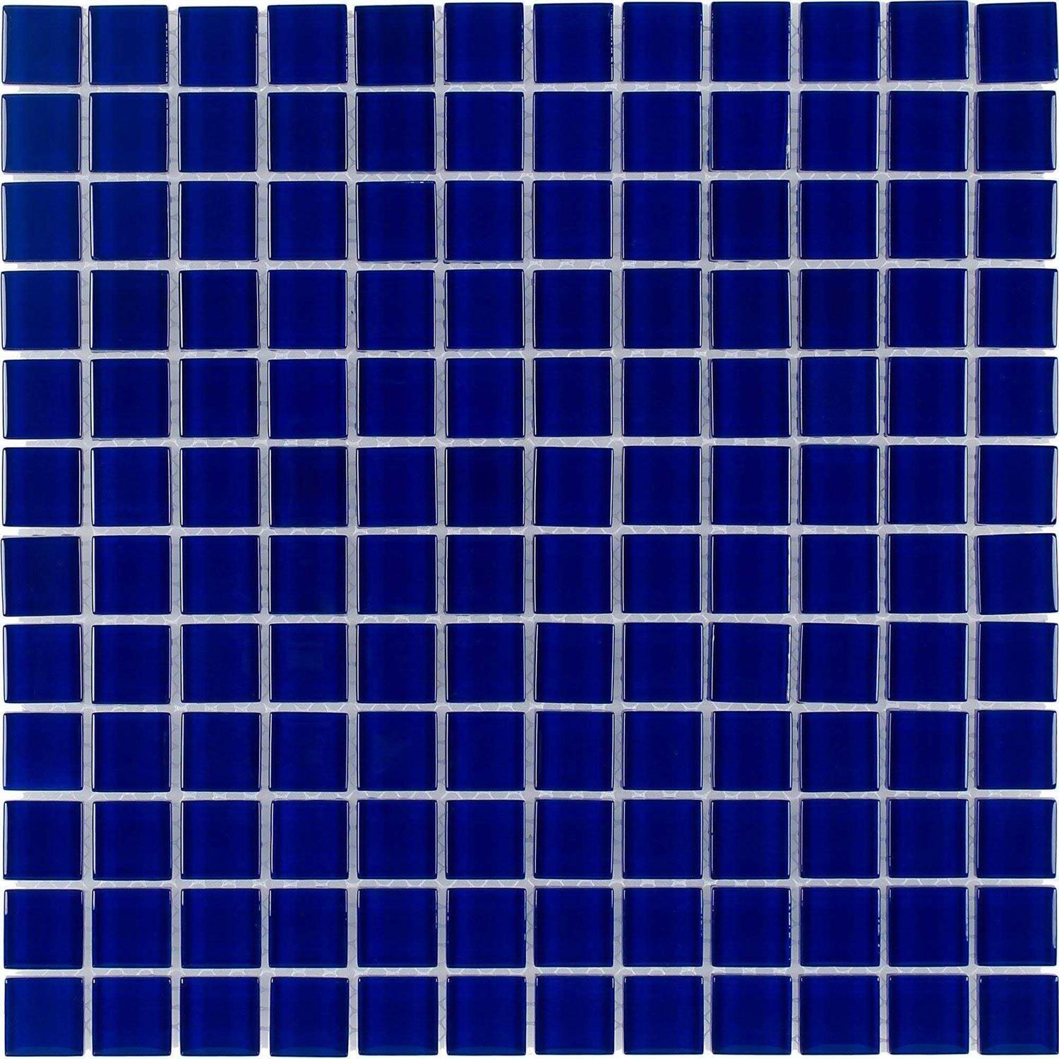 Mosaic Tile Outlet MTO0295 Classic 1X1 Stacked Squares Cobalt Blue Glossy Glass Mosaic Tile - Zenithce
