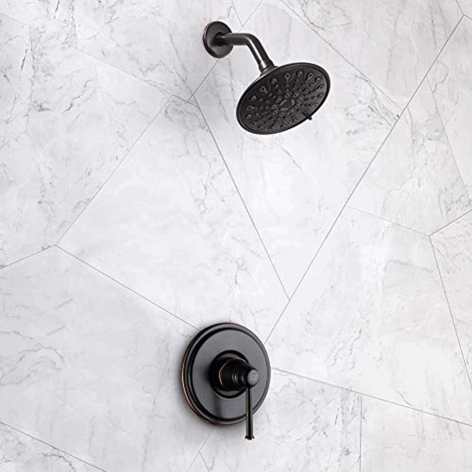 POP Sanitaryware Matte Black Shower Faucet Set Bathroom Rain Mixer Shower System with 6-Spray Shower Head Set - Zenithce