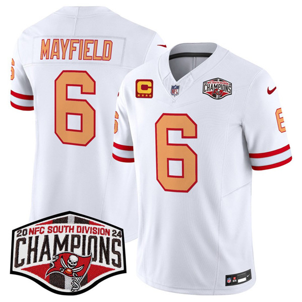 Tampa Bay Buccaneers #6 Baker Mayfield White 2024 F.U.S.E. NFC South Division Champions With 4-Star C Patch Limited Stitched Jersey - Zenithce