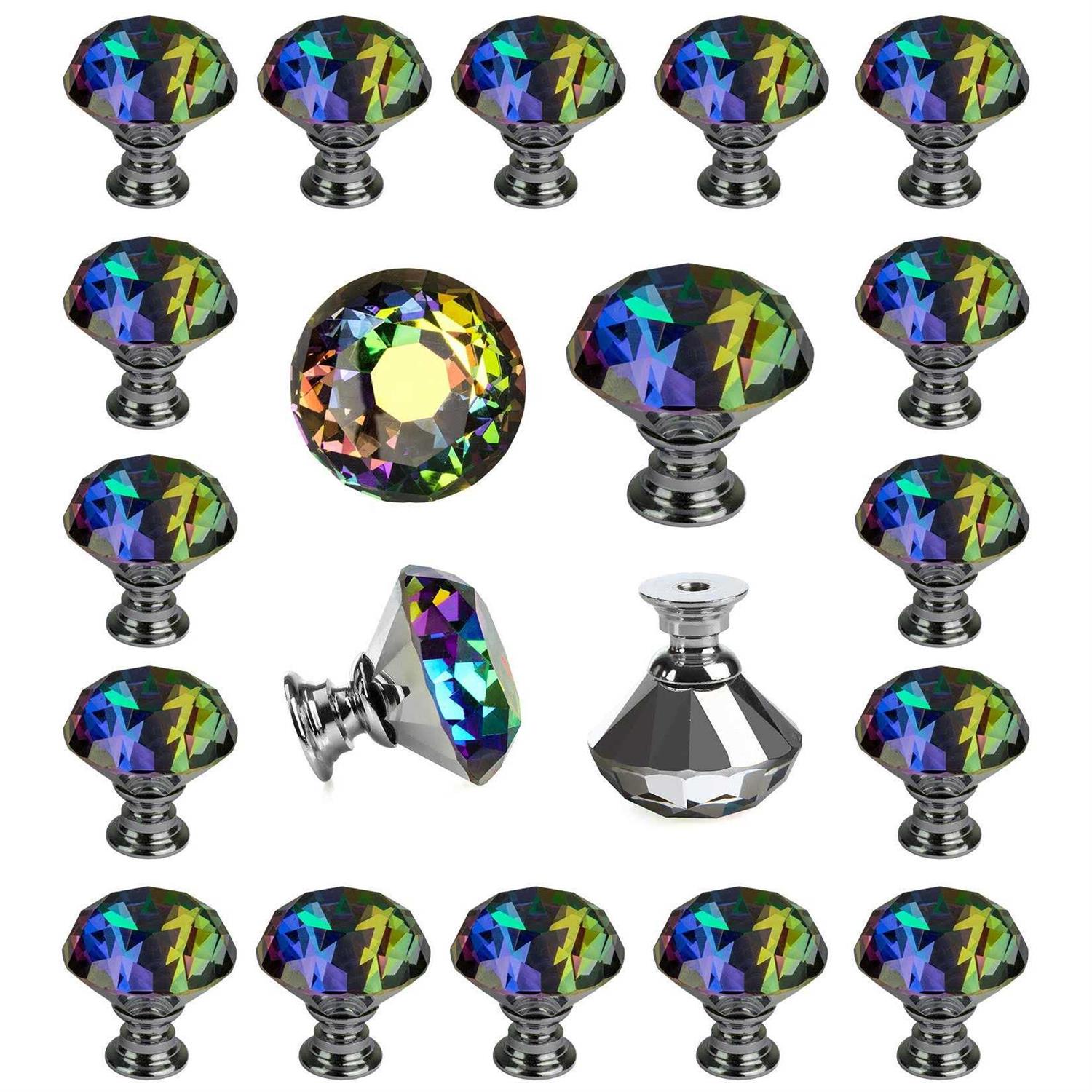 DeElf 12 PCS Clear Crystal Glass Drawer Cabinet Pulls Knobs Diamond Shape Decorative for Kitchen - Zenithce