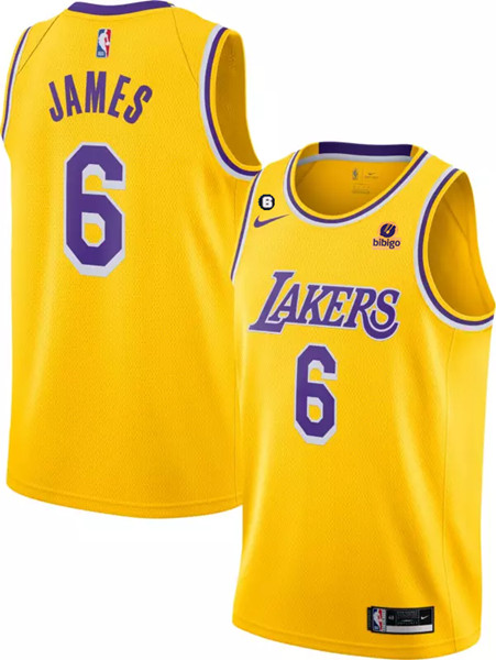 Los Angeles Lakers #6 LeBron James Yellow No.6 Patch Stitched Jersey - Zenithce