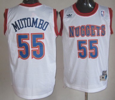 Denver Nuggets #55 Dikembe Mutombo White Swingman Throwback Jersey - Zenithce