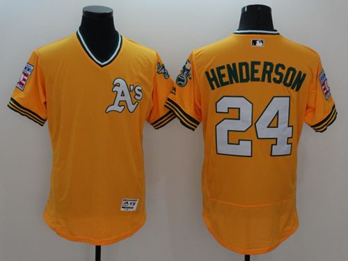 Athletics #24 Rickey Henderson Yellow Flexbase Authentic Collection Cooperstown Stitched Jersey - Zenithce