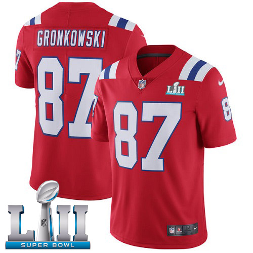 New England Patriots # 87 Rob Gronkowski Red Super Bowl LII Bound Game Jersey - Zenithce