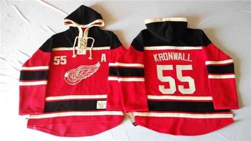 Red Wings #55 Niklas Kronwall Red Sawyer Hooded Sweatshirt Stitched Jersey - Zenithce