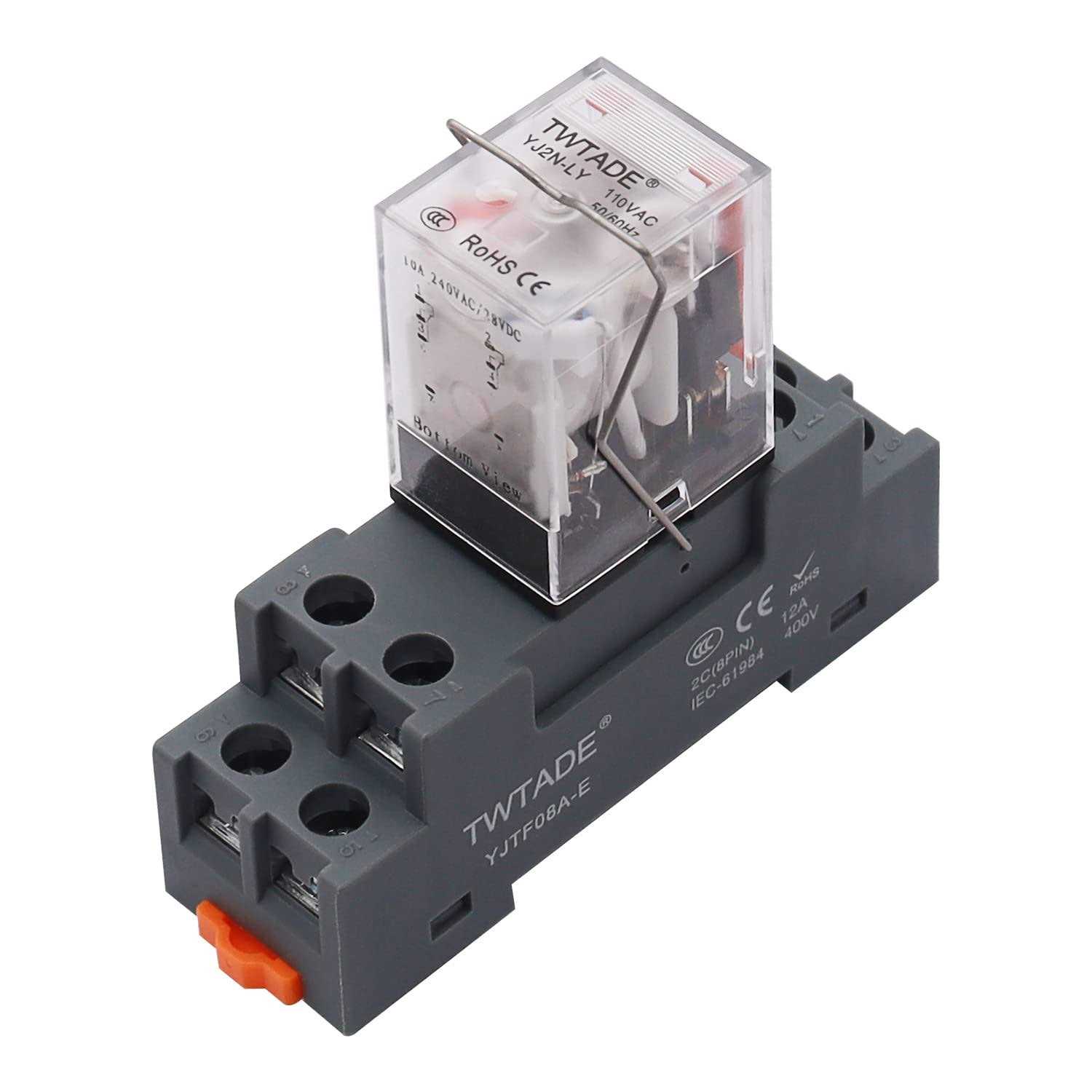 TWTADE 10A Coil Electromagnetic Power Relay 8 Pins 2DPT 2NO+2NC with Indicator Light and Socket Base -YJ2N-LY - Zenithce