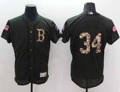 Red Sox #34 David Ortiz Green Flexbase Authentic Collection Salute To Service Stitched Jersey - Zenithce