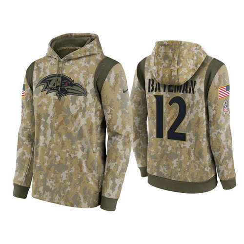 Baltimore Ravens #12 Rashod Bateman Camo 2021 Salute To Service Therma Performance Pullover Hoodie - Zenithce