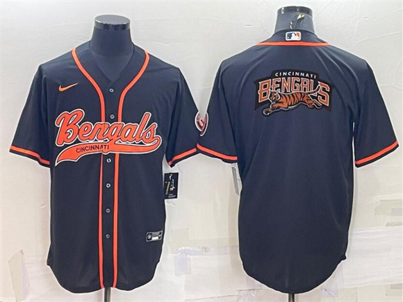 Cincinnati Bengals Black Team Big Logo With Patch Cool Base Stitched Baseball Jersey - Zenithce