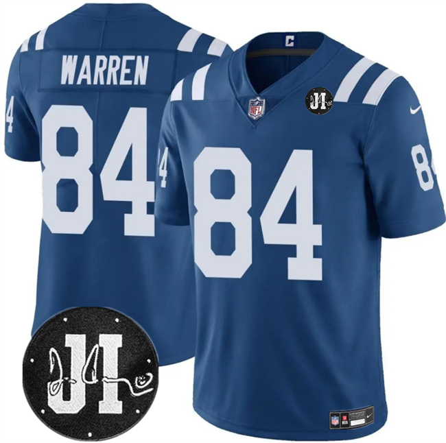Indianapolis Colts #84 Tyler Warren Blue Jim Irsay Patch Vapor Limited Stitched Jersey - Zenithce