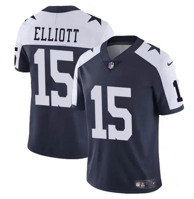 Dallas Cowboys #15 Ezekiel Elliott Navy White Vapor Untouchable Thanksgiving Limited Stitched Jersey - Zenithce