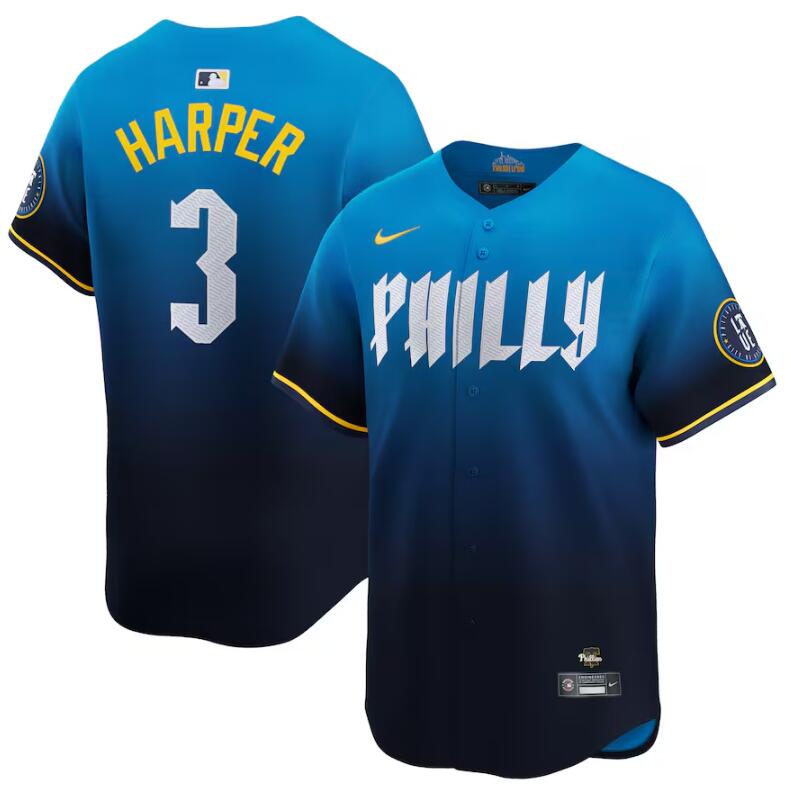 Philadelphia Phillies #3 Bryce Harper Blue 2024 City Connect Limited Stitched Jersey - Zenithce