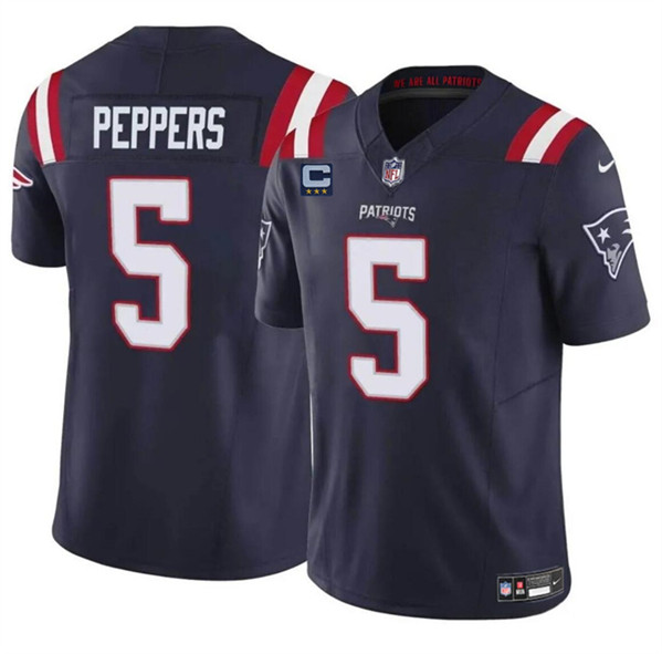 New England Patriots #5 Jabrill Peppers Navy 2024 F.U.S.E. With 3-Star C Patch Vapor Limited Stitched Jersey - Zenithce