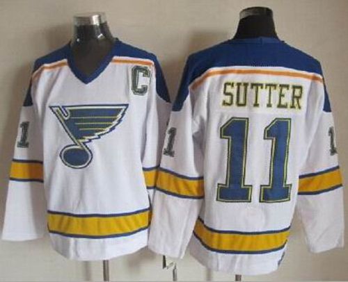 Blues #11 Brian Sutter White Yellow CCM Throwback Stitched Jersey - Zenithce