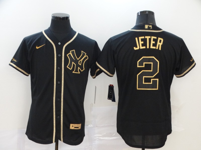 New York Yankees #2 Derek Jetere Black Golden Flex Base Stitched Jersey - Zenithce
