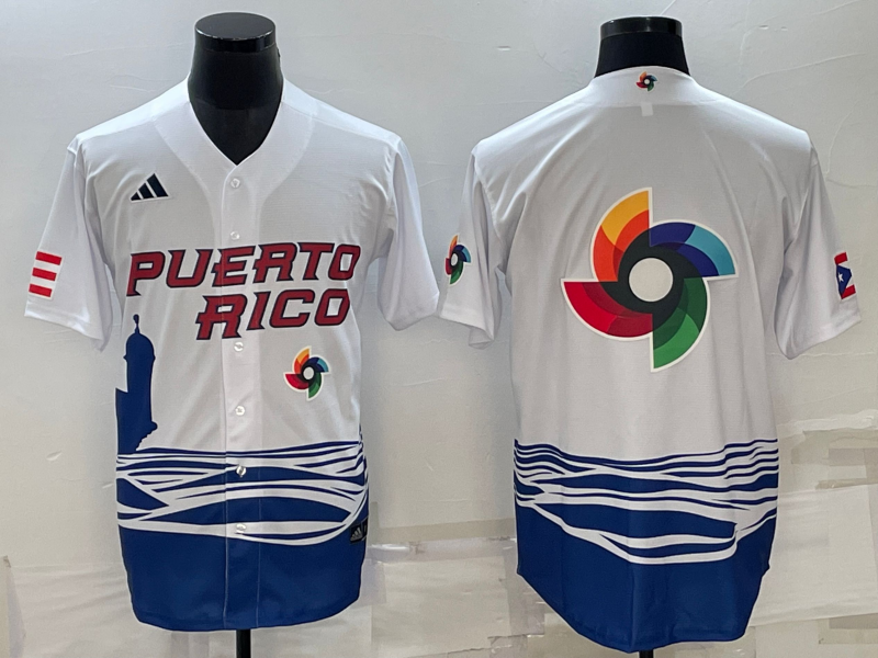 Puerto Rico 2023 White World Big Logo With Patch Classic Stitched Jersey - Zenithce