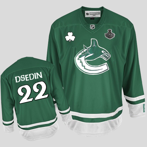 Canucks 2011 Stanley Cup Finals St Patty's Day #22 D.Sedin Green Stitched Jersey - Zenithce