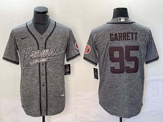Cleveland Browns #95 Myles Garrett Gray With Patch Cool Base Stitched Jersey - Zenithce