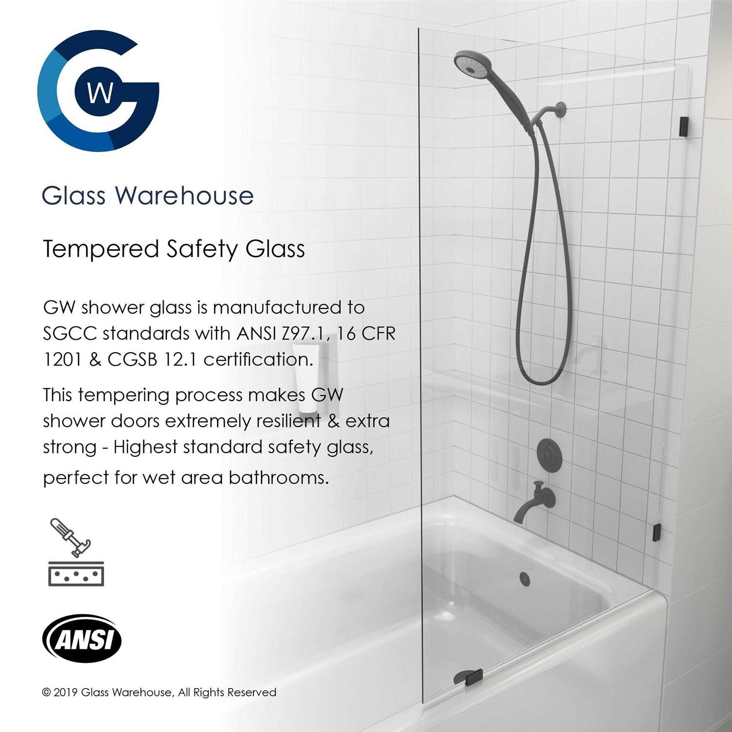 Glass Warehouse 58.25 x Frameless Shower Bath Fixed Panel GW-BF-27.5 - Zenithce