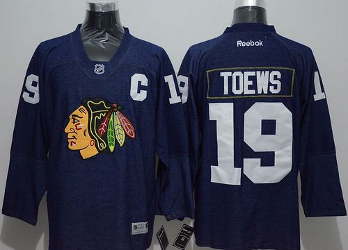 Blackhawks #19 Jonathan Toews Navy Blue Denim Stitched Jersey - Zenithce