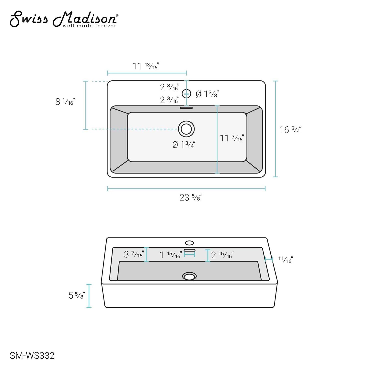 Swiss Madison Claire 24 Rectangle Wall-Mount Bathroom Sink SM-WS332 - Zenithce