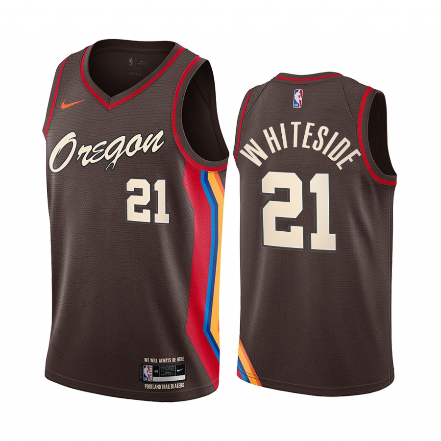 Blazers #21 Hassan Whiteside Chocolate Swingman 2020-21 City Edition Jersey - Zenithce