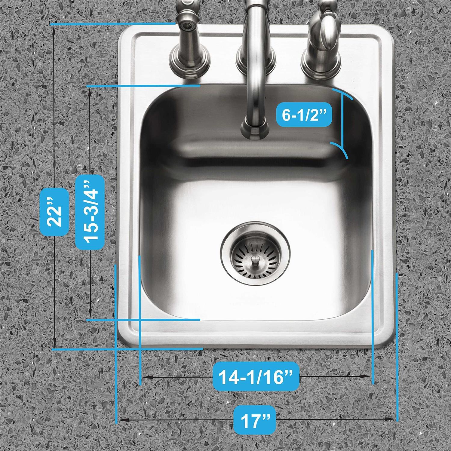 Houzer 2522-8BS3-1 Glowtone Topmount Stainless Steel 21 Single Bowl Kitchen Sink - Zenithce