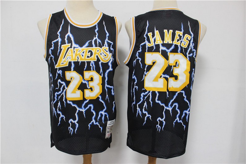 Los Angeles Lakers #23 LeBron James Black Lightning Hardwood Classics Soul Swingman Throwback Jersey - Zenithce