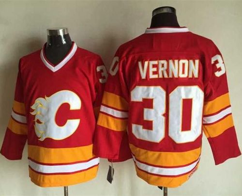 Flames #30 Mike Vernon Red CCM Throwback Stitched Jersey - Zenithce