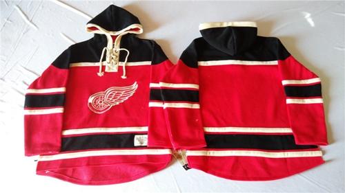 Red Wings Blank Red Sawyer Hooded Sweatshirt Stitched Jersey - Zenithce