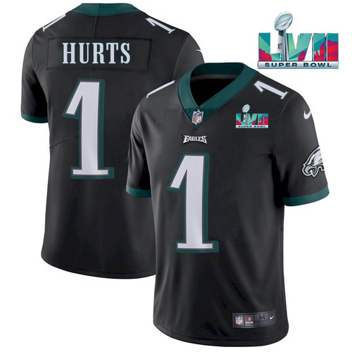 Philadelphia Eagles #1 Jalen Hurts Black Super Bowl LVII Patch Vapor Untouchable Limited Stitched Jersey - Zenithce