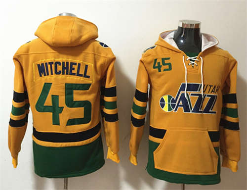 Utah Jazz #45 Donovan Mitchell Yellow Lace-Up Pullover Hoodie - Zenithce