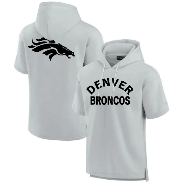 Denver Broncos Gray Super Soft Fleece Short Sleeve Hoodie - Zenithce
