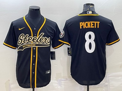 Pittsburgh Steelers #8 Kenny Pickett Black With Patch Cool Base Stitched Jersey - Zenithce