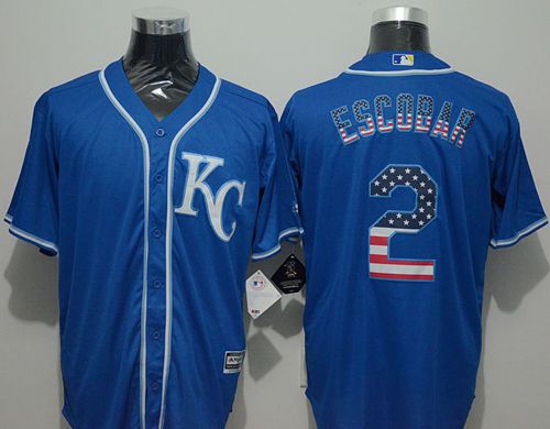 Royals #2 Alcides Escobar Blue USA Flag Fashion Stitched Jersey - Zenithce