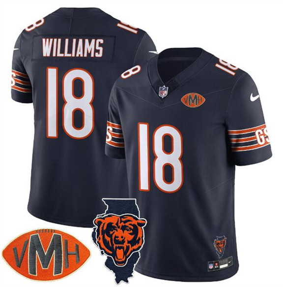 Chicago Bears #18 Caleb Williams Navy F.U.S.E. With Illinois and VMH Patch Limited Football Stitched Jersey - Zenithce