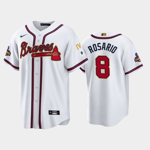 Atlanta Braves #8 Eddie Rosario 2022 White Gold World Series Champions Program Cool Base Stitched Baseball Jersey - Zenithce