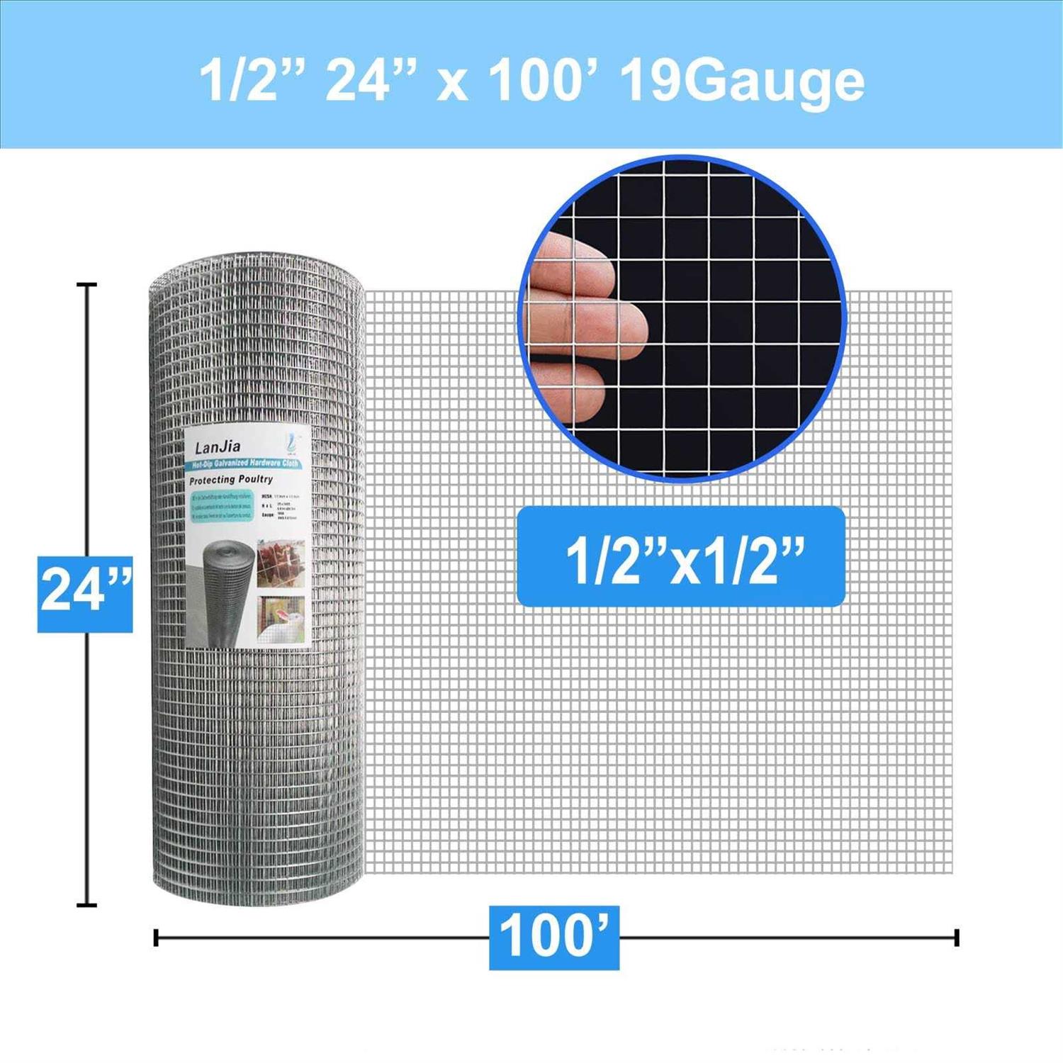 LAN JIA 1/4 Hardware Cloth 36inch x 50foot 23 Gauge Hot Dip Galvanized After Welding Chicken Wire Mesh Roll Galvanized Wire Mesh Roll Garden Fencing - Zenithce