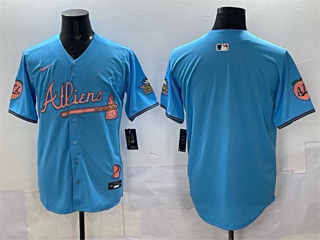 Atlanta Braves Blank Blue 2024 Atliens Peach With Outkast Patch Vapor Limited Stitched Jersey - Zenithce