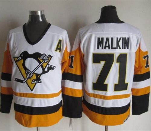 Penguins #71 Evgeni Malkin White Black CCM Throwback Stitched Jersey - Zenithce