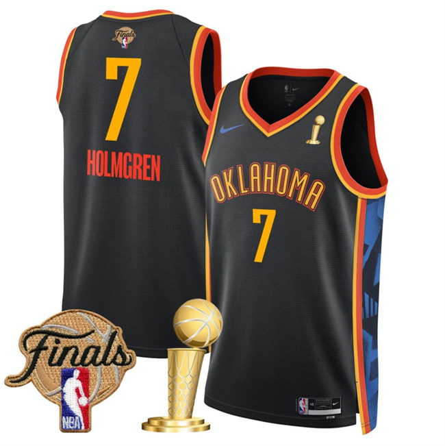 Oklahoma City Thunder #7 Chet Holmgren Black 2025 Finals Patch And Finals Champions Patch City Edition Stitched Jersey - Zenithce