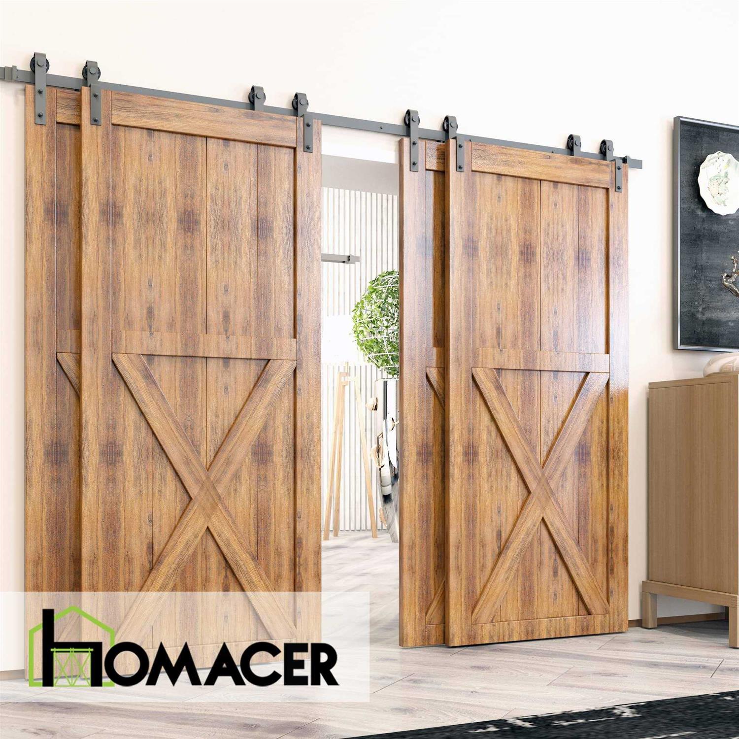 Homacer Black Rustic Single Track Bypass Sliding Barn Door Hardware Kit - Zenithce