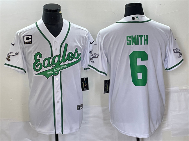 Philadelphia Eagles #6 DeVonta Smith White With C Patch Cool Base Stitched Jersey - Zenithce